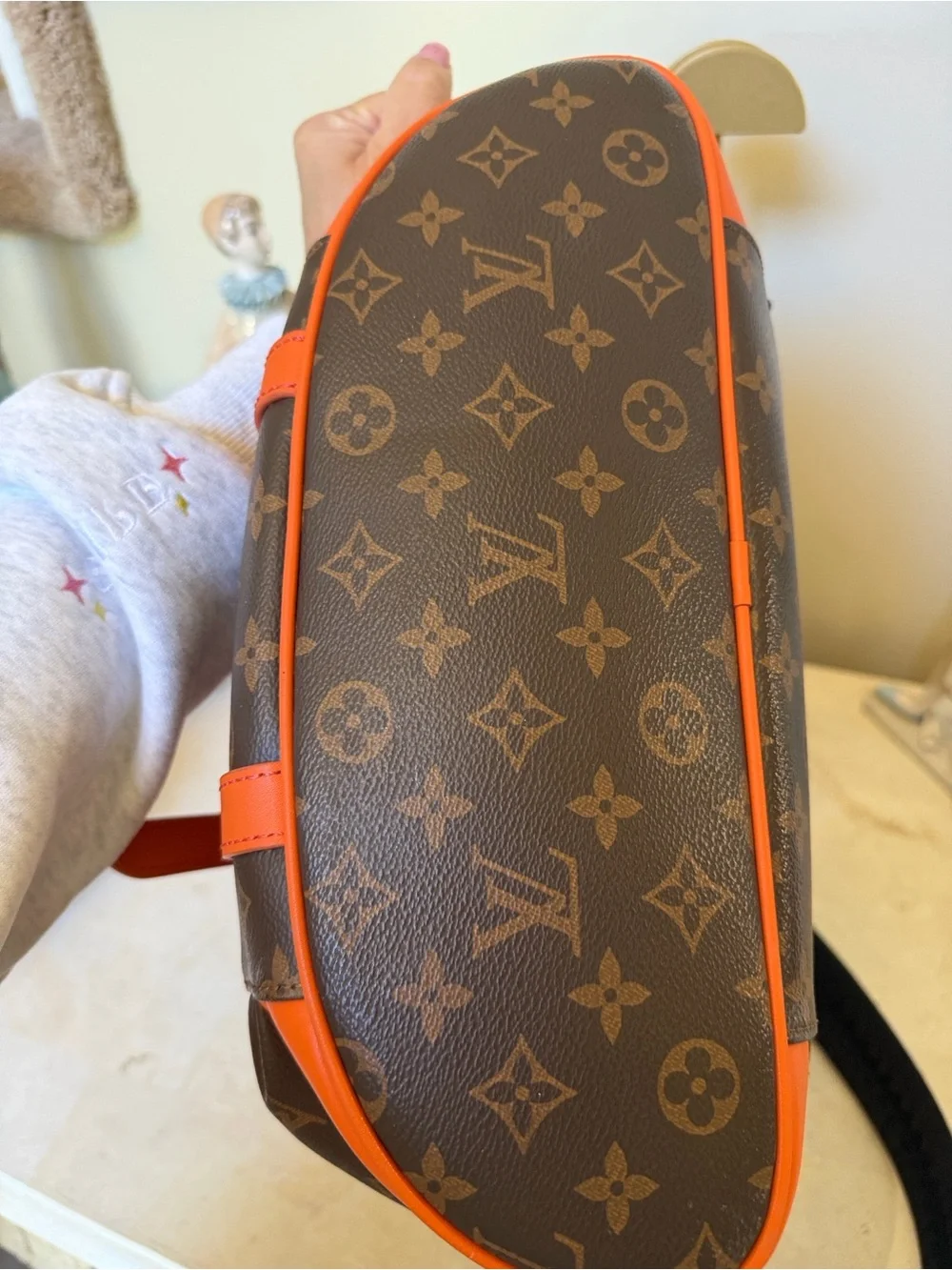 LUX inspired Brown Monogram Backpack with Orange Trim